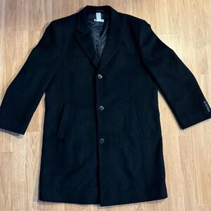 Wilke-Rodriguez Men’s Black Single-Breasted Wool Blend Overcoat - Size 40